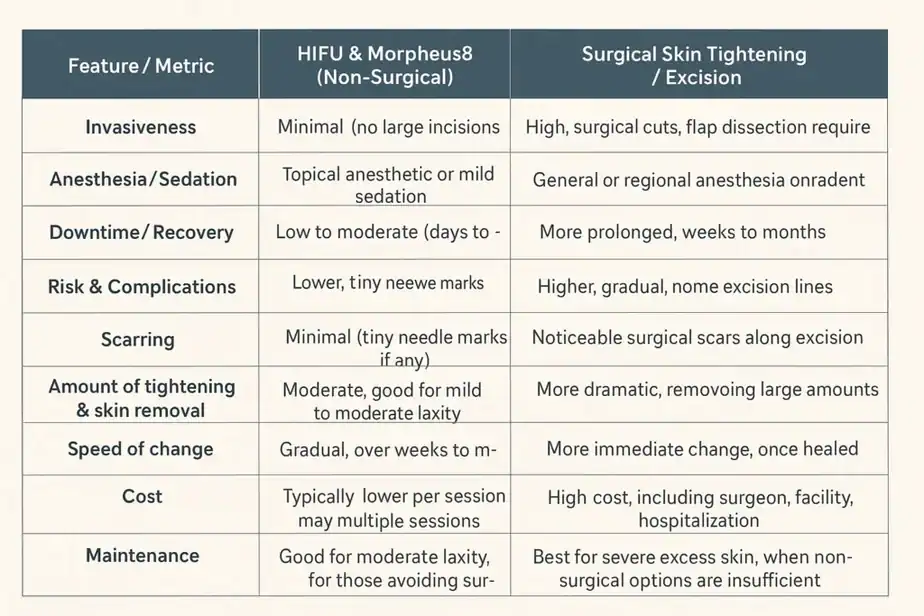 Table showing benefits of Lipo Freeze 2 U Fulham treatments for skin tightening following weight loss injections.